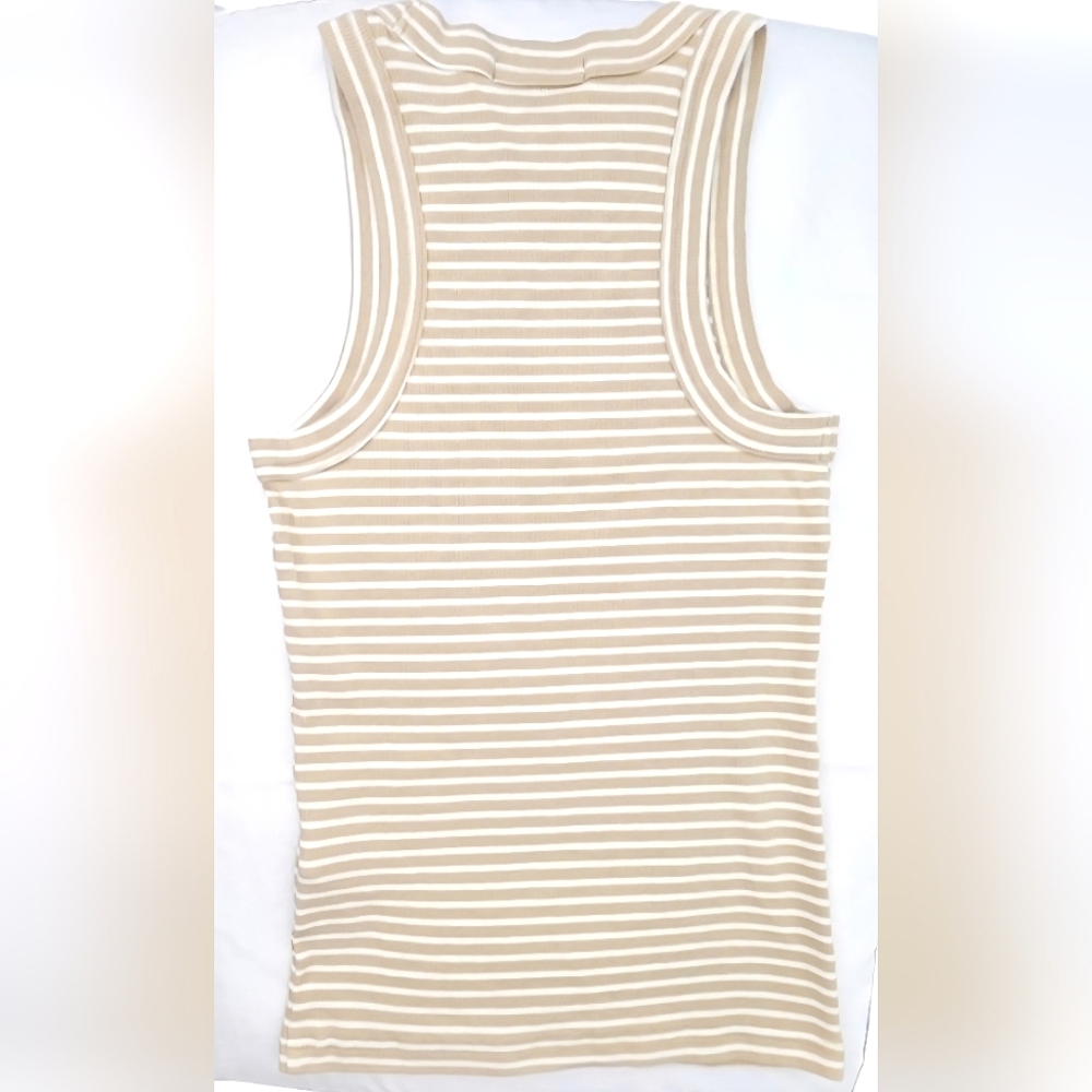 BANANA REPUBLIC Ribbed Racer Tank In Tan/White - Picture 3 of 5